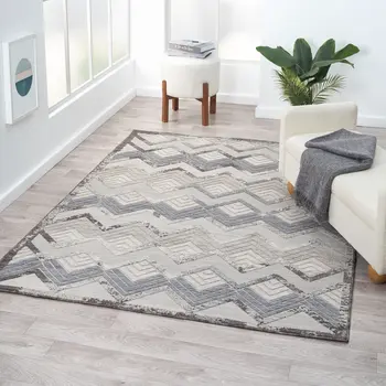 8' X 9' Blue And Ivory Chevron Indoor Outdoor Area Rug
