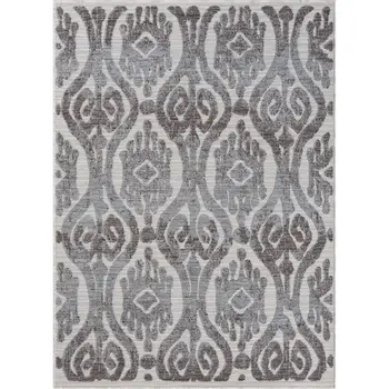 5' X 7' Blue And Gray Damask Indoor Outdoor Area Rug