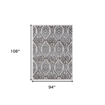 8' X 9' Blue And Gray Damask Indoor Outdoor Area Rug
