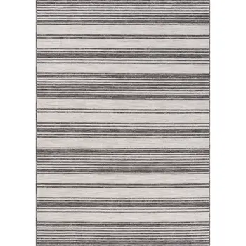 5' X 7' Gray And Ivory Striped Indoor Outdoor Area Rug