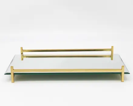 16" Mirror and Gold Rectangular Glass Vanity Tray