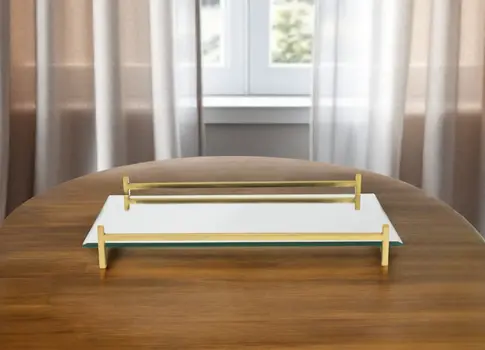 16" Mirror and Gold Rectangular Glass Vanity Tray