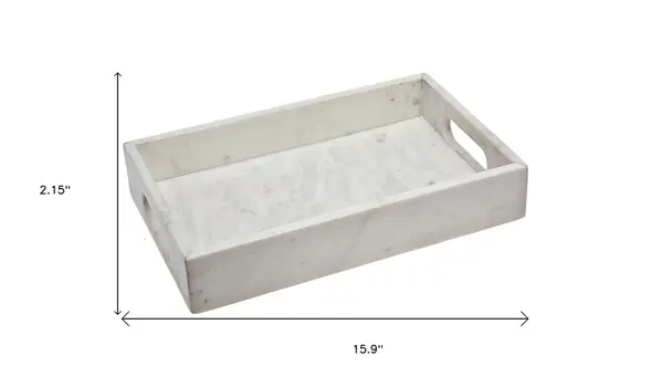 16" White Rectangular Marble Serving Tray With Handles