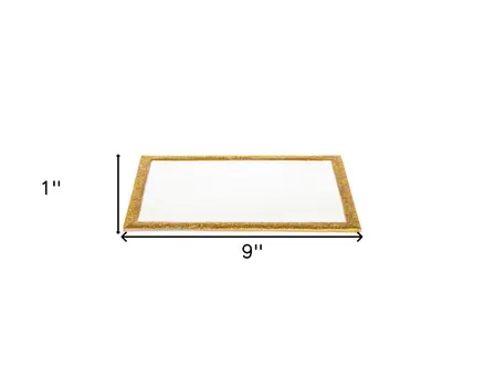 9" Gold and White Rectangular Metal Serving Tray