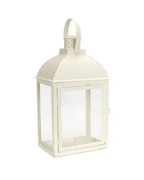 Set of Three Ivory Distressed Glass And Metal Floor Lantern Candle Holders