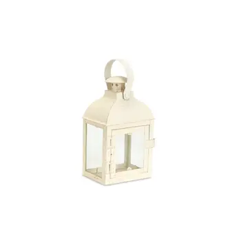 Set of Three Ivory Distressed Glass And Metal Floor Lantern Candle Holders