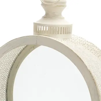 22" Ivory Distressed Ornate Glass And Metal Centerpiece Lantern Candle Holder