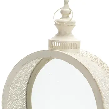 22" Ivory Distressed Ornate Glass And Metal Centerpiece Lantern Candle Holder