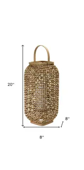 20" Natural Distressed Woven Glass And Wicker Floor Lantern Candle Holder
