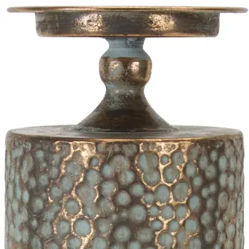 Set of Three Bronze Distressed Abstract Metal Tabletop Pillar Candle Holders