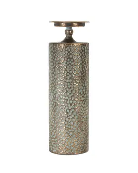 Set of Three Bronze Distressed Abstract Metal Tabletop Pillar Candle Holders