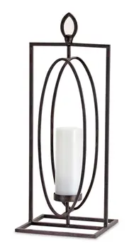 Set of Two Black Distressed Ornate Iron Tabletop Hurricane Candle Holders