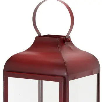 Set Of Two Red Flameless Floor Lantern Candle Holder