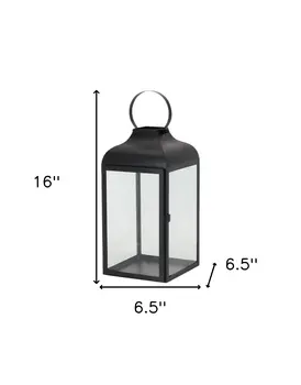 Set of Two Black Distressed Iron Floor Lantern Candle Holders