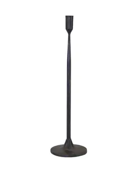 Set of Two Black Distressed Metal Tabletop Taper Candle Holders