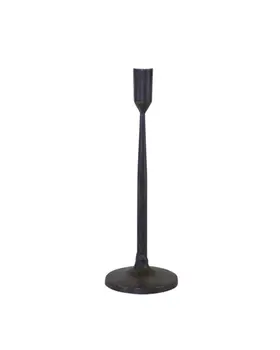 Set of Two Black Distressed Metal Tabletop Taper Candle Holders