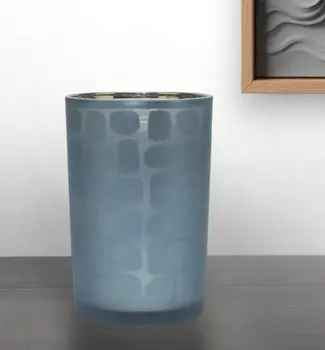 Set of Two Navy Blue Abstract Glass Tabletop Tealight Candle Holders