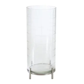 12" Silver And Clear Geometric Iron And Glass Tabletop Hurricane Candle Holder