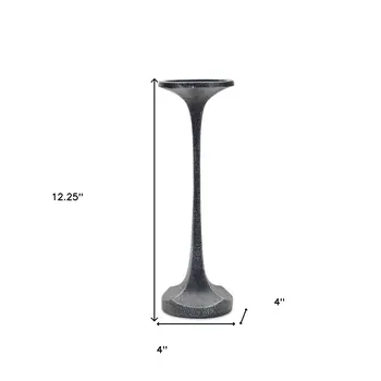 Set of Three Dark Gray Distressed Abstract Polyresin Tabletop Pillar Candle Holders