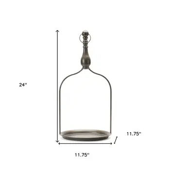 24" Brown Distressed Iron Tabletop Dish Candle Holder