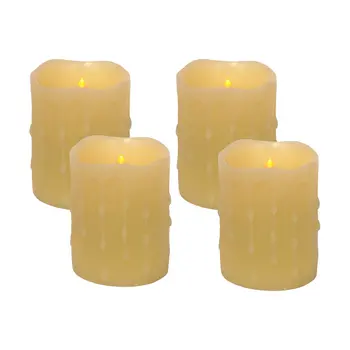 Set of Four Yellow Flameless Pillar Candles