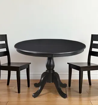 42" Black Rounded Solid Manufactured Wood And Solid Wood Pedestal Base Dining Table