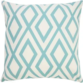 20" Aqua and White Geometric Indoor Outdoor Throw Pillow