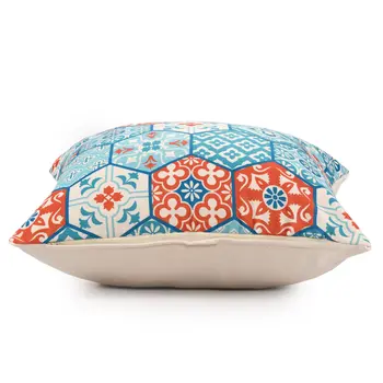20" X 20" Blue Zippered Patchwork Indoor Outdoor Throw Pillow