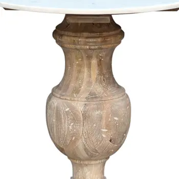 26" Brown Marble And Solid Wood Round End Table