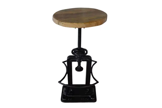 Natural and Black Solid Wood and Iron Backless Adjustable Height Bar Chair