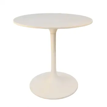 30" White Rounded Marble And Iron Pedestal Base Dining Table