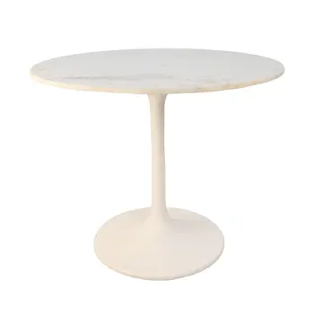 36" White Rounded Marble And Iron Pedestal Base Dining Table