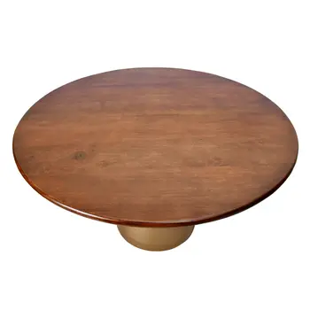 48" Brown And Gold Rounded Solid Wood And Iron Pedestal Base Dining Table