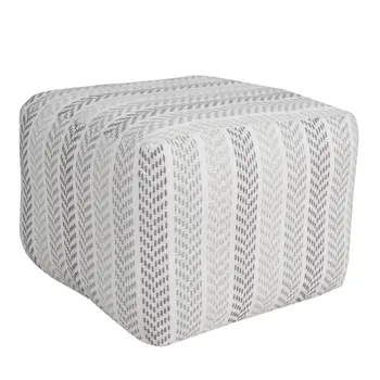 18" Gray And White Cotton Chevron Pouf Ottoman
