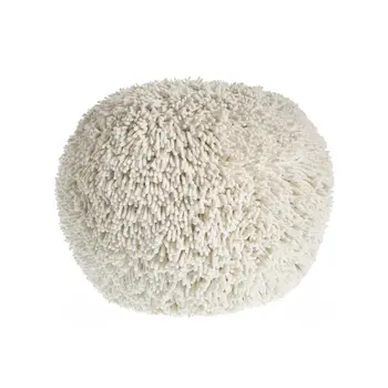 20" Cream Cotton Tufted Round Geometric Pouf Ottoman