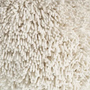 20" Cream Cotton Tufted Round Geometric Pouf Ottoman