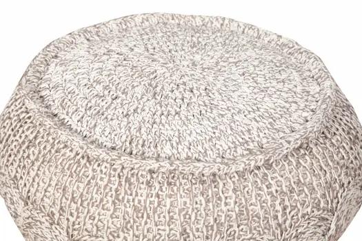20" Beige Cotton Round Geometric Pouf Ottoman