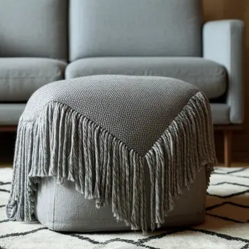 18" Gray Wool Cotton Blend Pouf Ottoman