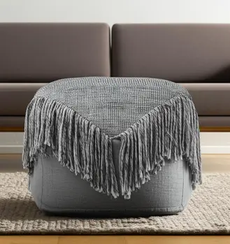 18" Gray Wool Cotton Blend Pouf Ottoman
