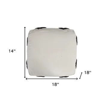 18" White Cotton Geometric Pouf Ottoman