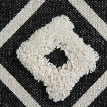 18" Black Cotton Geometric Pouf Ottoman