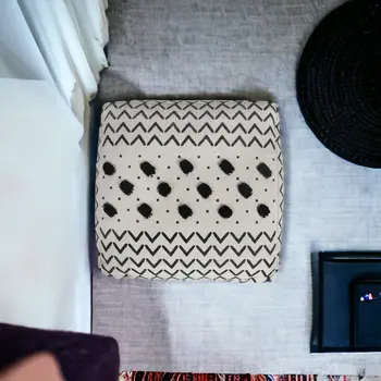 18" White Cotton Chevron Pouf Ottoman