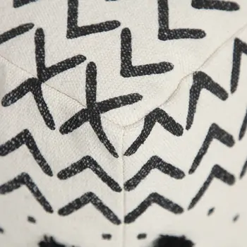 18" White Cotton Chevron Pouf Ottoman