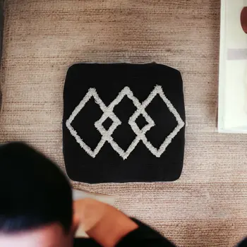 18" Black Cotton Geometric Pouf Ottoman