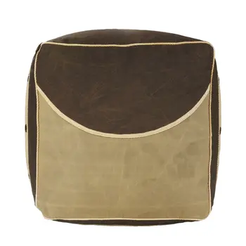 20" Brown Cotton Striped Pouf Ottoman