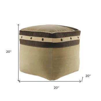 20" Brown Cotton Striped Pouf Ottoman