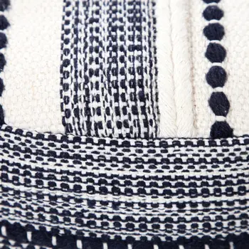 18" Blue Cotton Cylinder Striped Pouf Ottoman