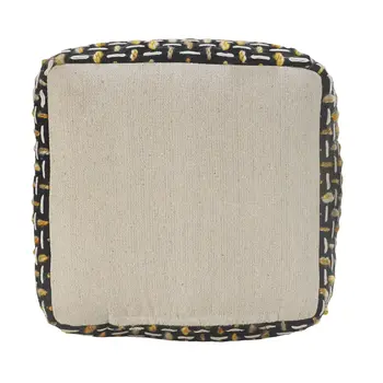 16" Black Fabric Geometric Pouf Ottoman