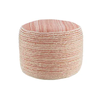 18" Pink Fabric Cylinder Striped Pouf Ottoman