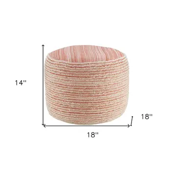 18" Pink Fabric Cylinder Striped Pouf Ottoman